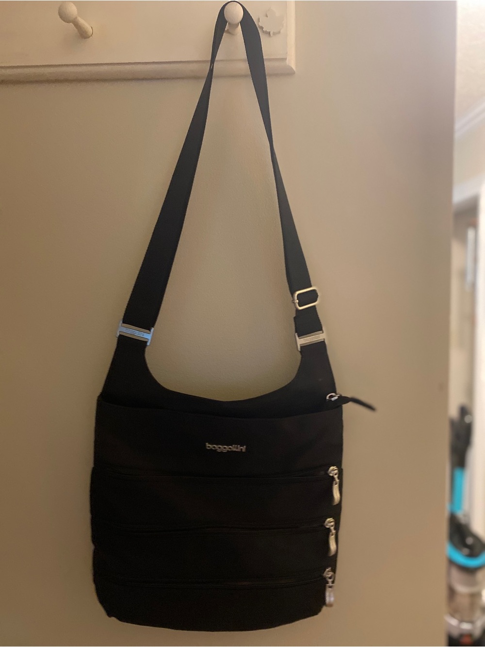 Baggallini Black Nylon Crossbody with Silver Hardware